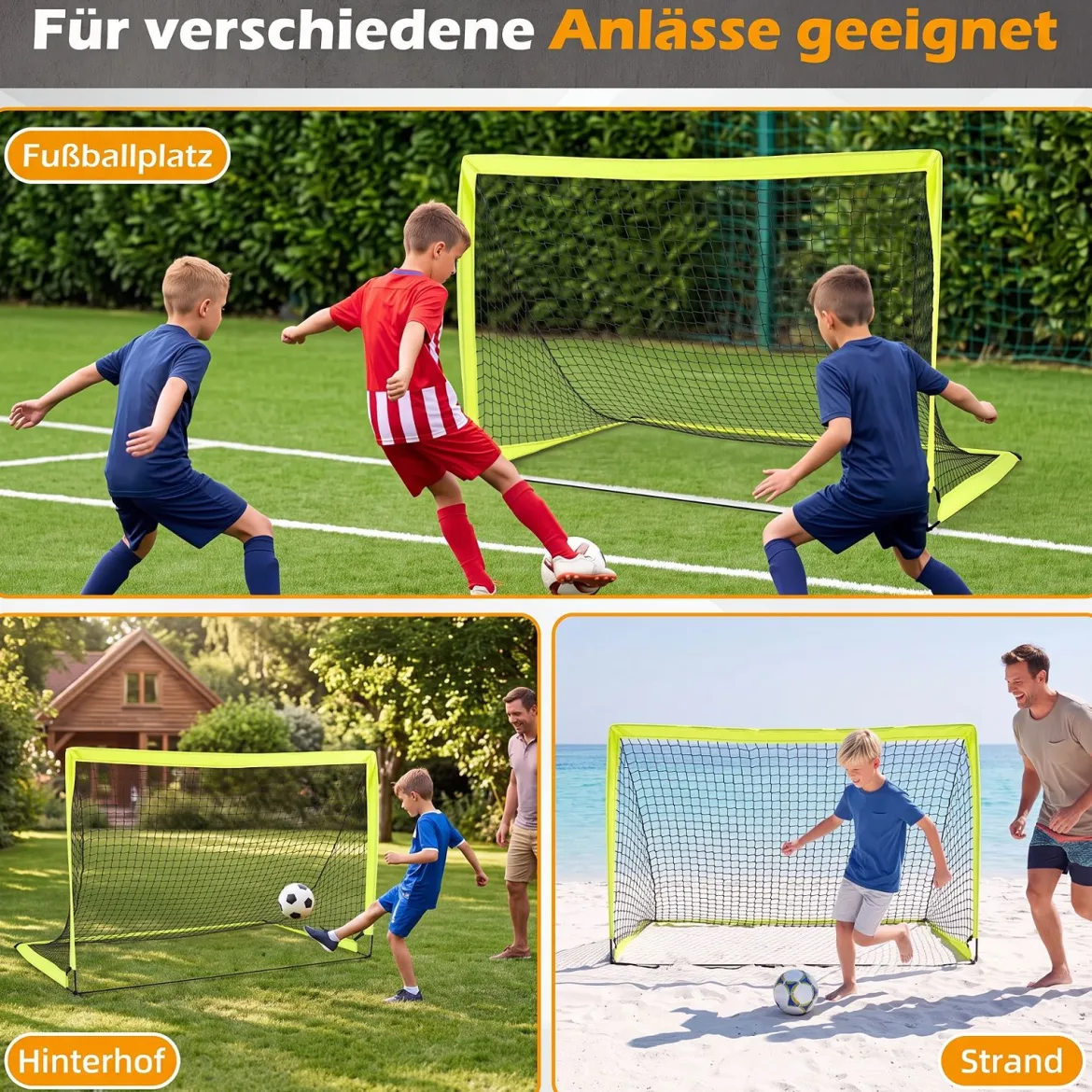 2er Set Fußballtor für Kinder mit Verstärkten Glasfaserstangen 180 x 120 x 120 cm Grün