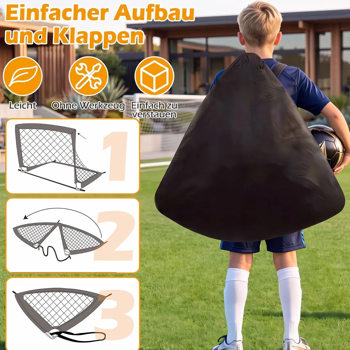2er Set Fußballtor für Kinder mit Verstärkten Glasfaserstangen 180 x 120 x 120 cm Grün