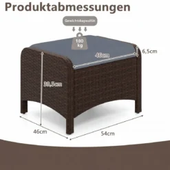 2er Set Fußhocker aus PE-Rattan Gartenhocker mit Abnehmbarem Sitzkissen Metallkonstruktion