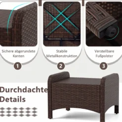 2er Set Fußhocker aus PE-Rattan Gartenhocker mit Abnehmbarem Sitzkissen Metallkonstruktion