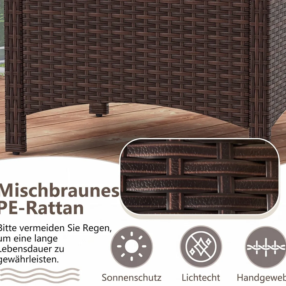 2er Set Fußhocker aus PE-Rattan Gartenhocker mit Abnehmbarem Sitzkissen Metallkonstruktion
