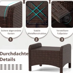 2er Set Fußhocker aus PE-Rattan Gartenhocker mit Abnehmbarem Sitzkissen Metallkonstruktion