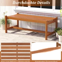 2er Set Gartenbank aus Holz Outdoor Holzbank mit Teaköl-Finish und Geschwungener Sitzfläche