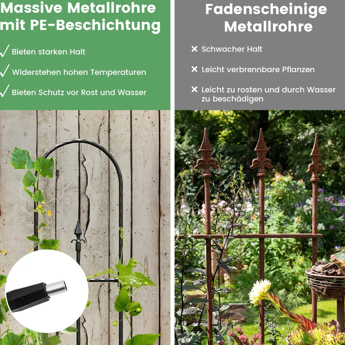 2er Set Garten Spalier für Kletterpflanzen Rostfreier Metall Pflanzenstützrahmen für Hochbeet