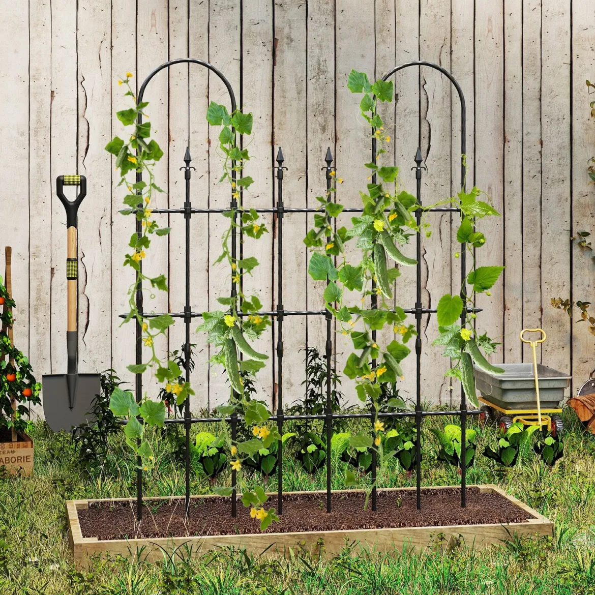 2er Set Garten Spalier für Kletterpflanzen Rostfreier Metall Pflanzenstützrahmen für Hochbeet