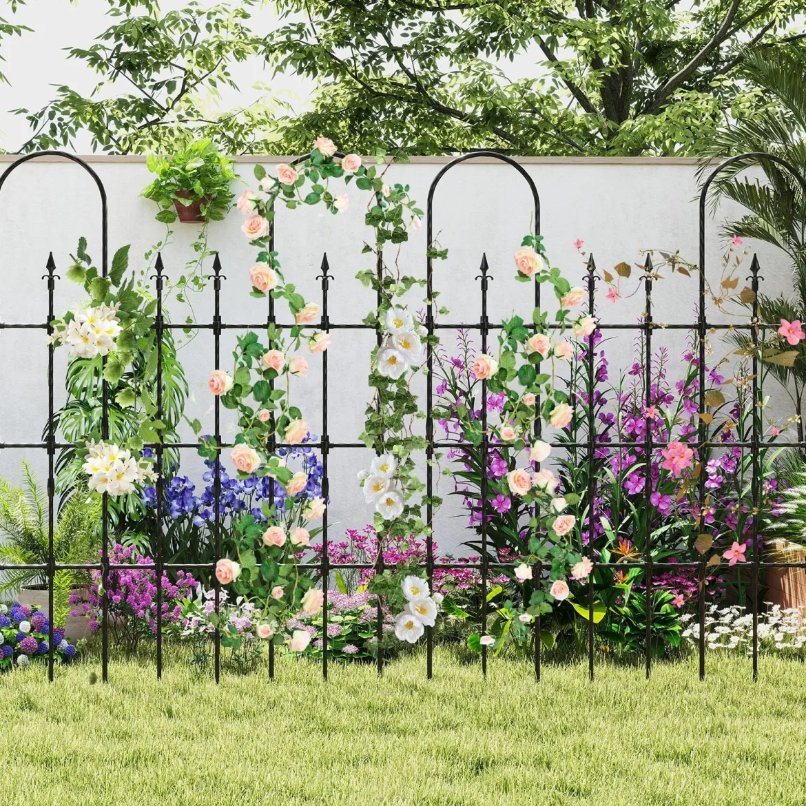 2er Set Garten Spalier für Kletterpflanzen Rostfreier Metall Pflanzenstützrahmen für Hochbeet