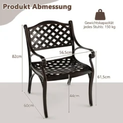 2er Set Gartenstühle aus Aluminiumguss mit Armlehnen Wetterfeste Terrassenstühle Bronze