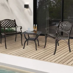 2er Set Gartenstühle aus Aluminiumguss mit Armlehnen Wetterfeste Terrassenstühle Bronze