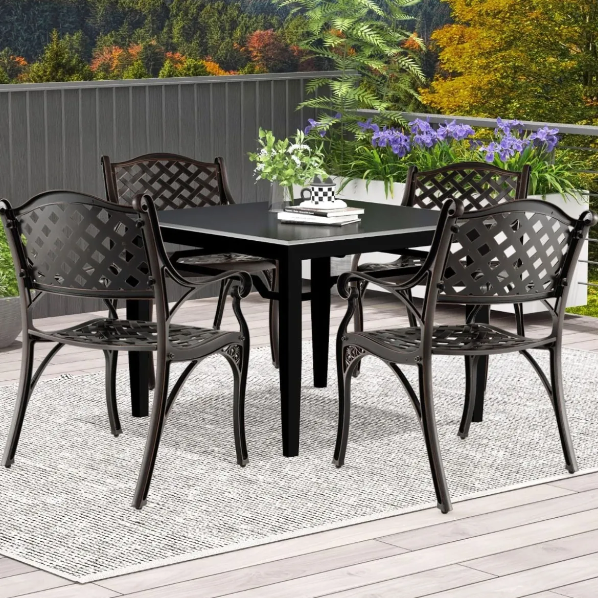 2er Set Gartenstühle aus Aluminiumguss mit Armlehnen Wetterfeste Terrassenstühle Bronze