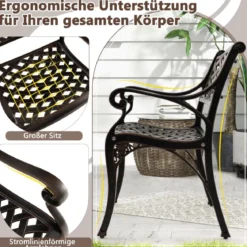 2er Set Gartenstühle aus Aluminiumguss mit Armlehnen Wetterfeste Terrassenstühle Bronze