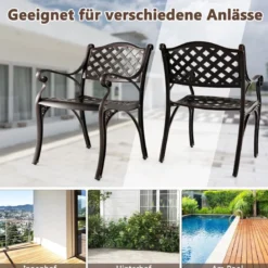 2er Set Gartenstühle aus Aluminiumguss mit Armlehnen Wetterfeste Terrassenstühle Bronze