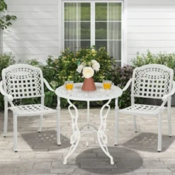 2er Set Gartenstühle aus Alu mit Armlehnen Stapelstühle Gartensessel für Balkon Weiß