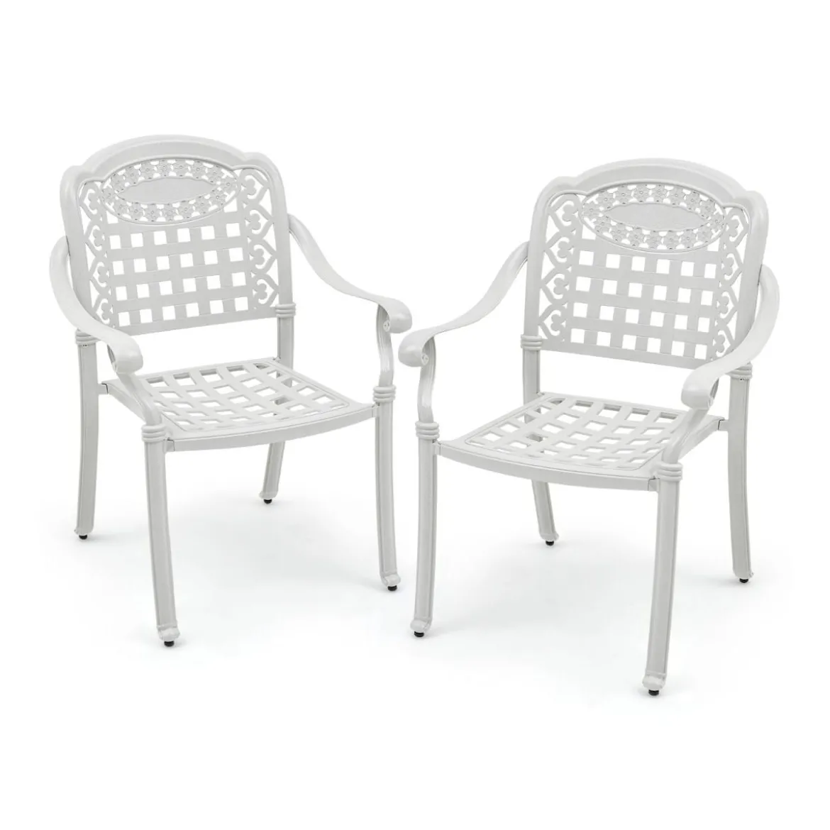 2er Set Gartenstühle aus Alu mit Armlehnen Stapelstühle Gartensessel für Balkon Weiß