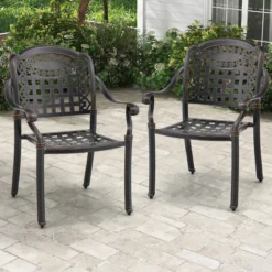 2er Set Gartenstühle aus Alu mit Armlehnen Stapelstühle Gartensessel für Balkon