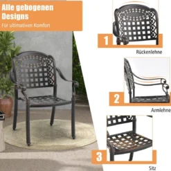 2er Set Gartenstühle aus Alu mit Armlehnen Stapelstühle Gartensessel für Balkon