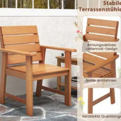 2er Set Gartenstühle aus Hartholz Balkonstühle mit geneigter Rückenlehne 64 x 60,5 x 84 cm Natur