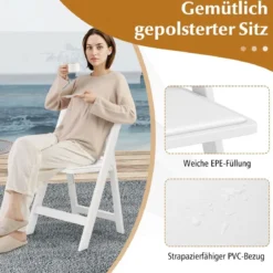 2er Set Gartenstühle aus Kunstharz wetterfeste Klappstühle bis 500 kg belastbar 46 x 44 x 79 cm Weiß