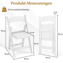 2er Set Gartenstühle aus Kunstharz wetterfeste Klappstühle bis 500 kg belastbar 46 x 44 x 79 cm Weiß