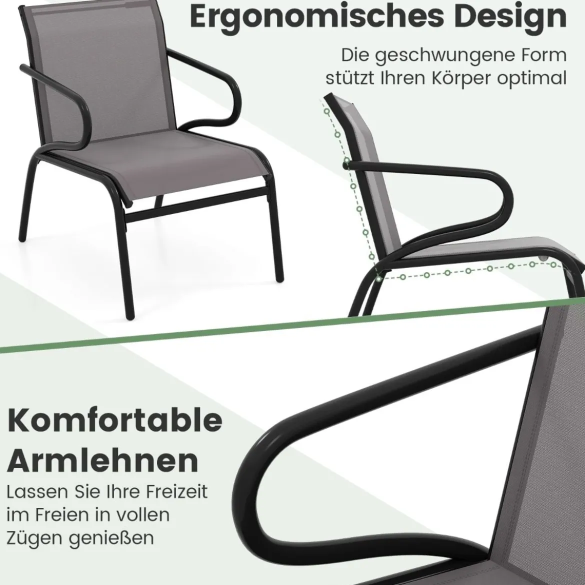 2er Set Gartenstühle Balkonstühle mit Stmungsaktivem Stoff Terrassenstühle bis 150 kg Belastbar