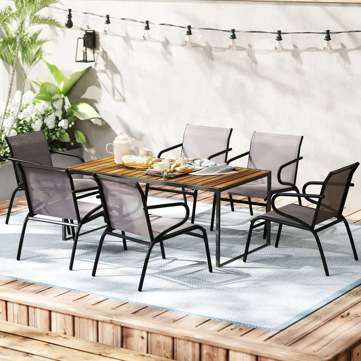 2er Set Gartenstühle Balkonstühle mit Stmungsaktivem Stoff Terrassenstühle bis 150 kg Belastbar