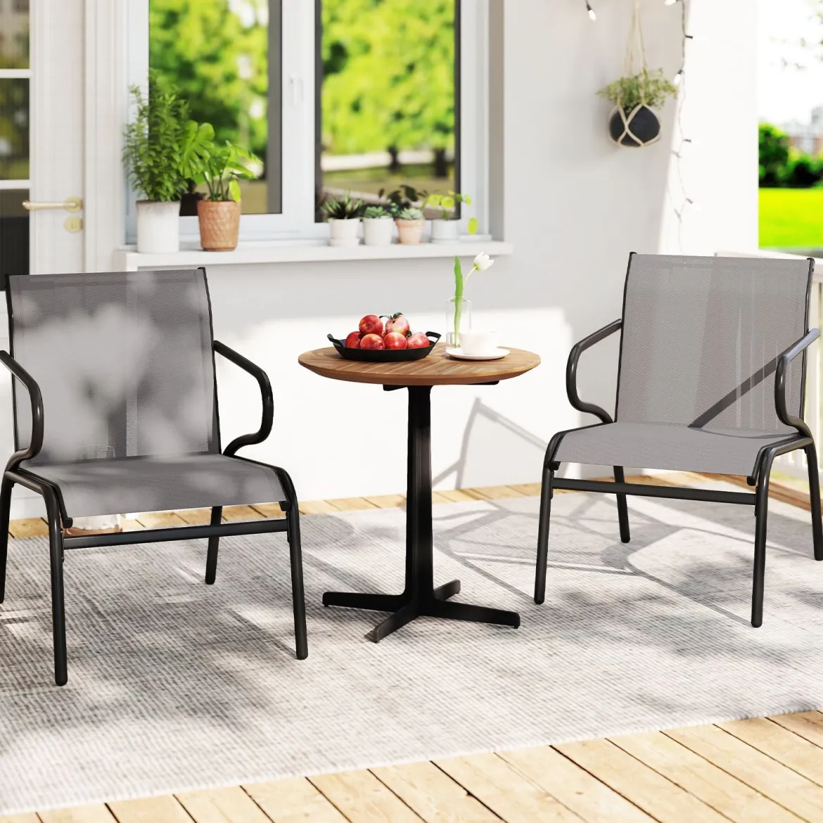 2er Set Gartenstühle Balkonstühle mit Stmungsaktivem Stoff Terrassenstühle bis 150 kg Belastbar