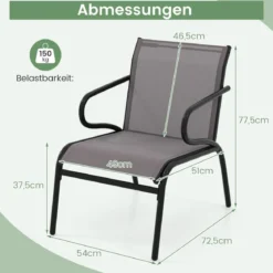 2er Set Gartenstühle Balkonstühle mit Stmungsaktivem Stoff Terrassenstühle bis 150 kg Belastbar