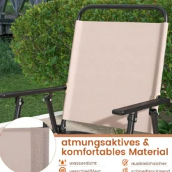 2er Set Gartenstühle hohe Klappstühle mit Fußstütze Sitzhöhe 63 cm Beige + Metall