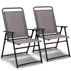 2er Set Gartenstühle klappbar Balkonstühle mit Armlehnen Hochlehner Klappstühle Grau