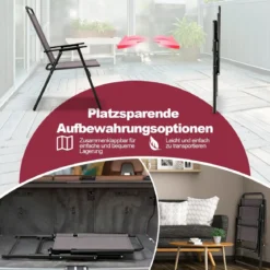 2er Set Gartenstühle klappbar Balkonstühle mit Armlehnen Hochlehner Klappstühle Grau