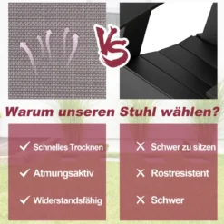 2er Set Gartenstühle klappbar Balkonstühle mit Armlehnen Hochlehner Klappstühle Grau