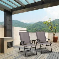 2er Set Gartenstühle klappbar Balkonstühle mit Armlehnen Hochlehner Klappstühle Grau