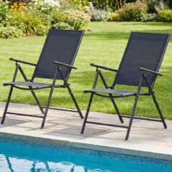2er-Set Gartenstühle klappbarer Balkonstuhl mit 5-fach verstellbarer Rückenlehne & Armlehnen Schwarz