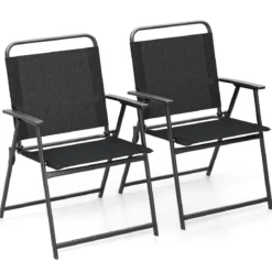 2er Set Gartenstühle klappbar Klappstühle Balkonstühle mit Armlehnen Schwarz