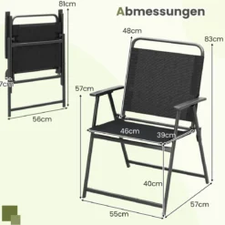 2er Set Gartenstühle klappbar Klappstühle Balkonstühle mit Armlehnen Schwarz