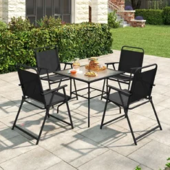 2er Set Gartenstühle klappbar Klappstühle Balkonstühle mit Armlehnen Schwarz
