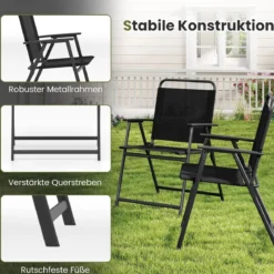 2er Set Gartenstühle klappbar Klappstühle Balkonstühle mit Armlehnen Schwarz