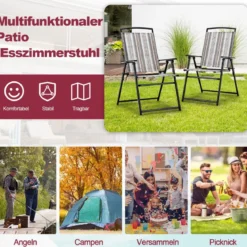 2er Set Gartenstühle Klappstühle mit Armlehnen 51 x 61,5 x 92 cm Grau