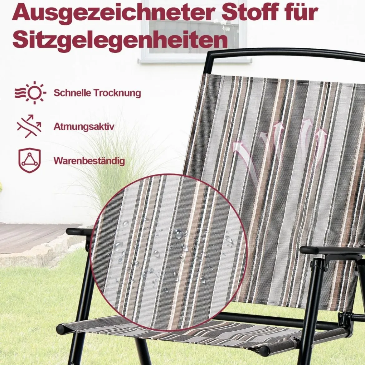 2er Set Gartenstühle Klappstühle mit Armlehnen 51 x 61,5 x 92 cm Grau