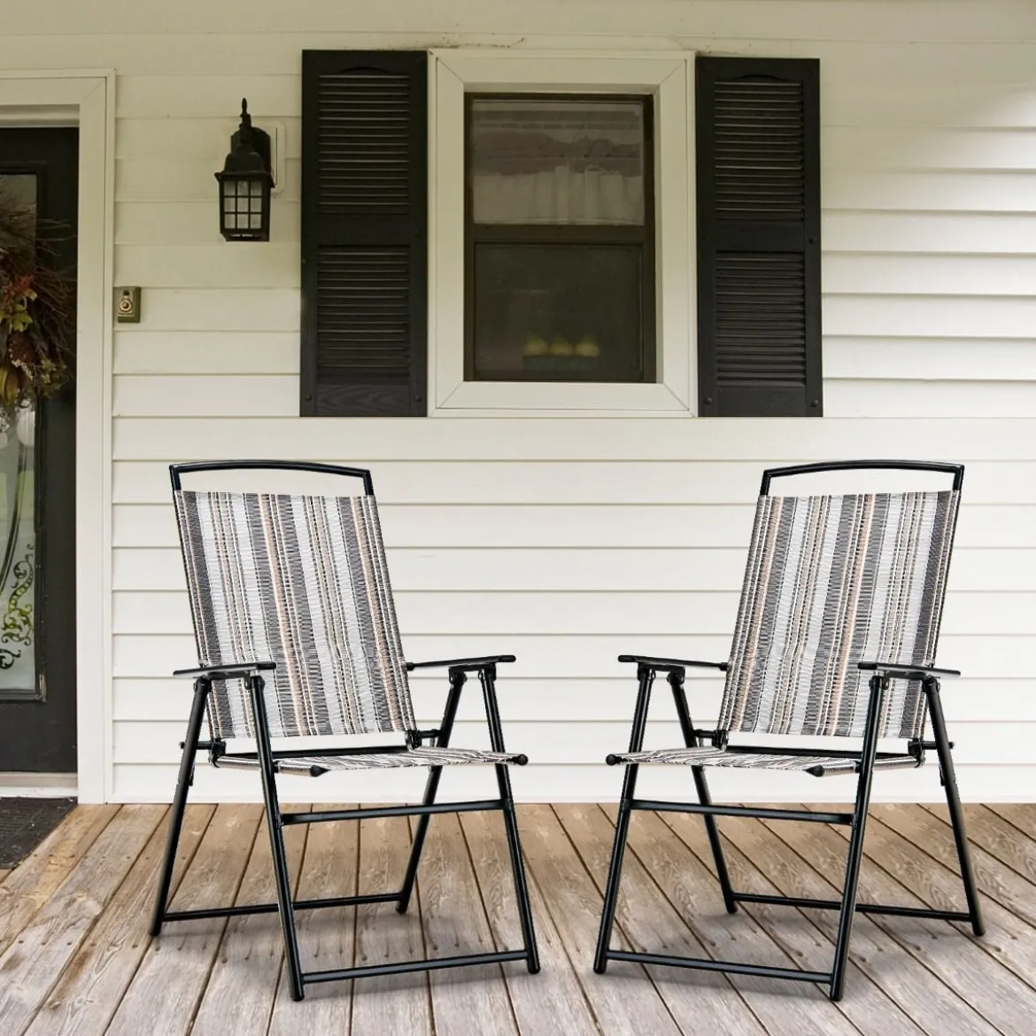 2er Set Gartenstühle Klappstühle mit Armlehnen 51 x 61,5 x 92 cm Grau
