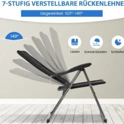 2er Set Gartenstühle Klappstühle mit 7-Fach Verstellbarer Rückenlehne 76 x 60 x 103,5 cm Schwarz