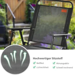 4er Set Gartenstühle mit Armlehnen & Rückenlehne & Atmungsaktivem Sitz Klappstühle Schwarz