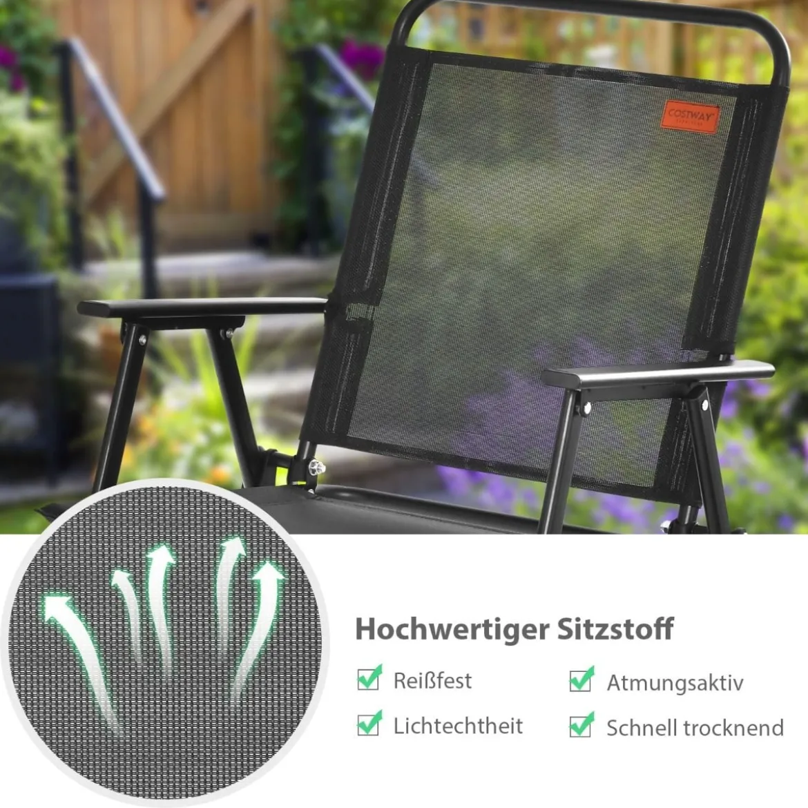 4er Set Gartenstühle mit Armlehnen & Rückenlehne & Atmungsaktivem Sitz Klappstühle Schwarz