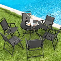 4er Set Gartenstühle mit Armlehnen & Rückenlehne & Atmungsaktivem Sitz Klappstühle Schwarz