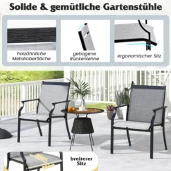 2er Set Gartenstühle mit Atmungsaktiver Sitzfläche & Metallrahmen bis 150 kg Belastbar