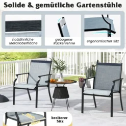 2er Set Gartenstühle mit Atmungsaktiver Sitzfläche & Metallrahmen bis 150 kg Belastbar