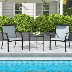 2er Set Gartenstühle mit Atmungsaktiver Sitzfläche & Metallrahmen bis 150 kg Belastbar