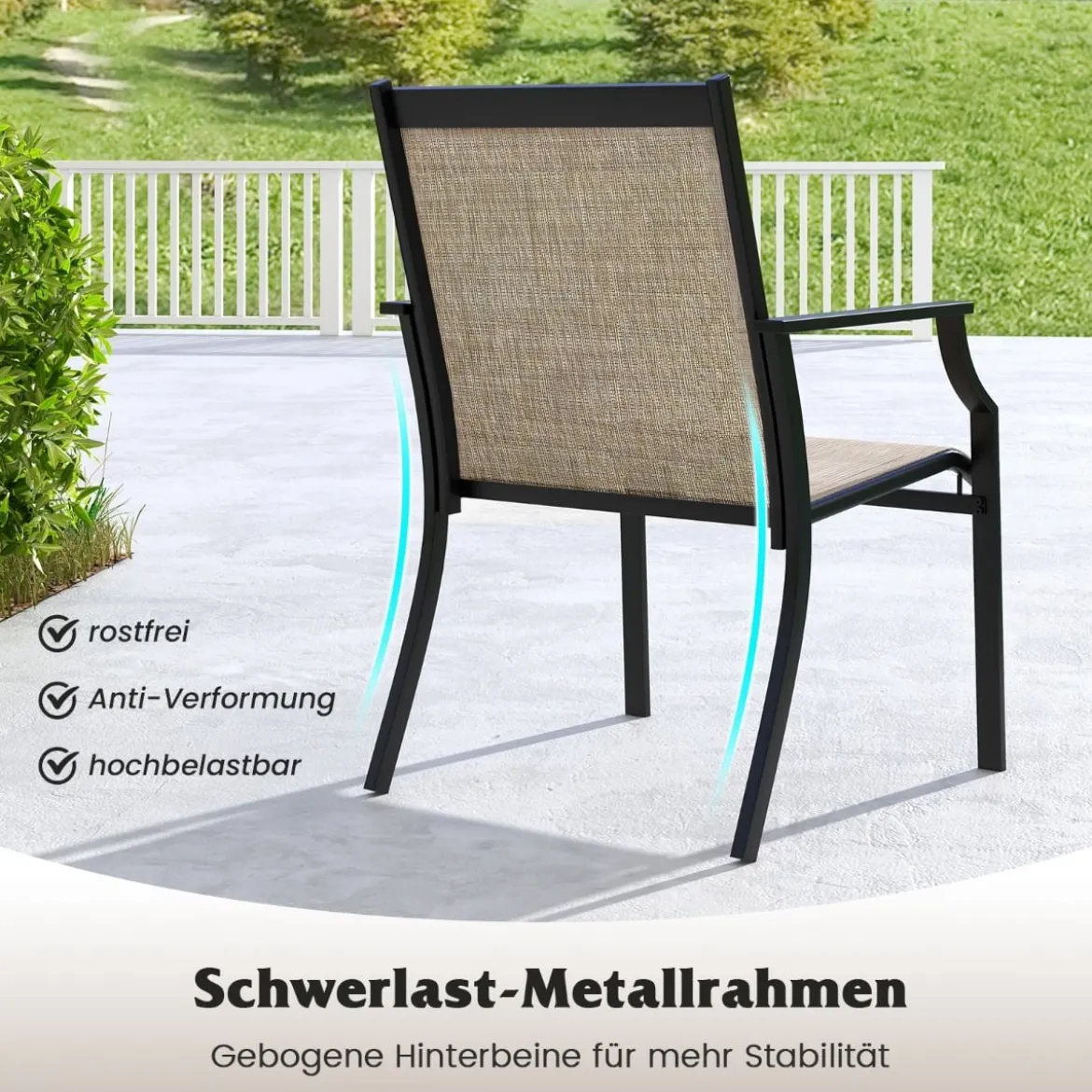 2er Set Gartenstühle mit Atmungsaktiver Sitzfläche & Metallrahmen bis 150 kg Belastbar
