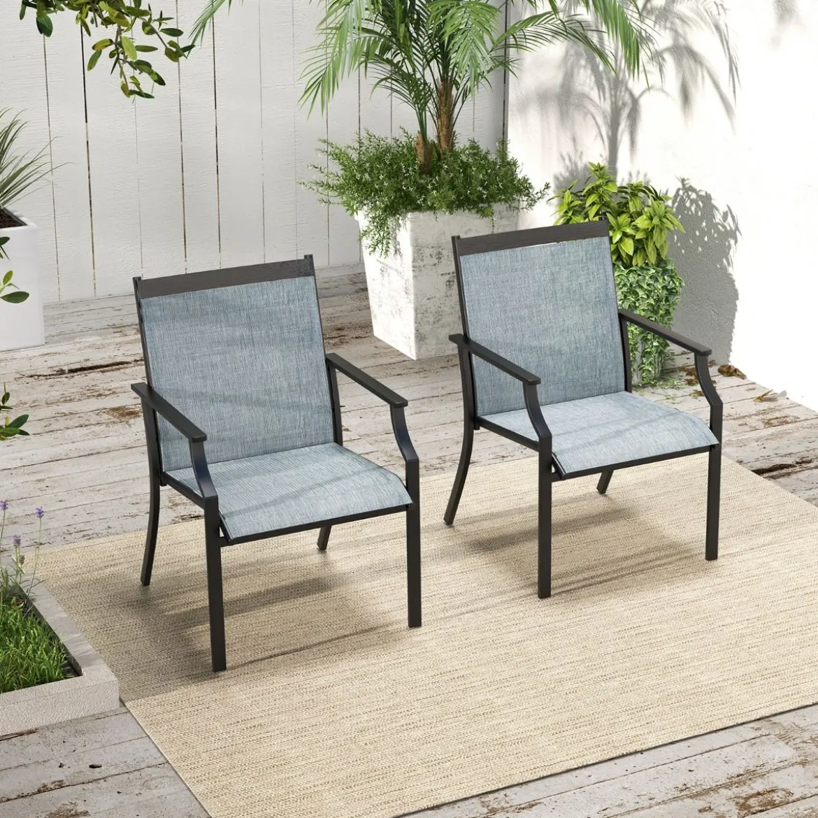 2er Set Gartenstühle mit Atmungsaktiver Sitzfläche & Metallrahmen bis 150 kg Belastbar
