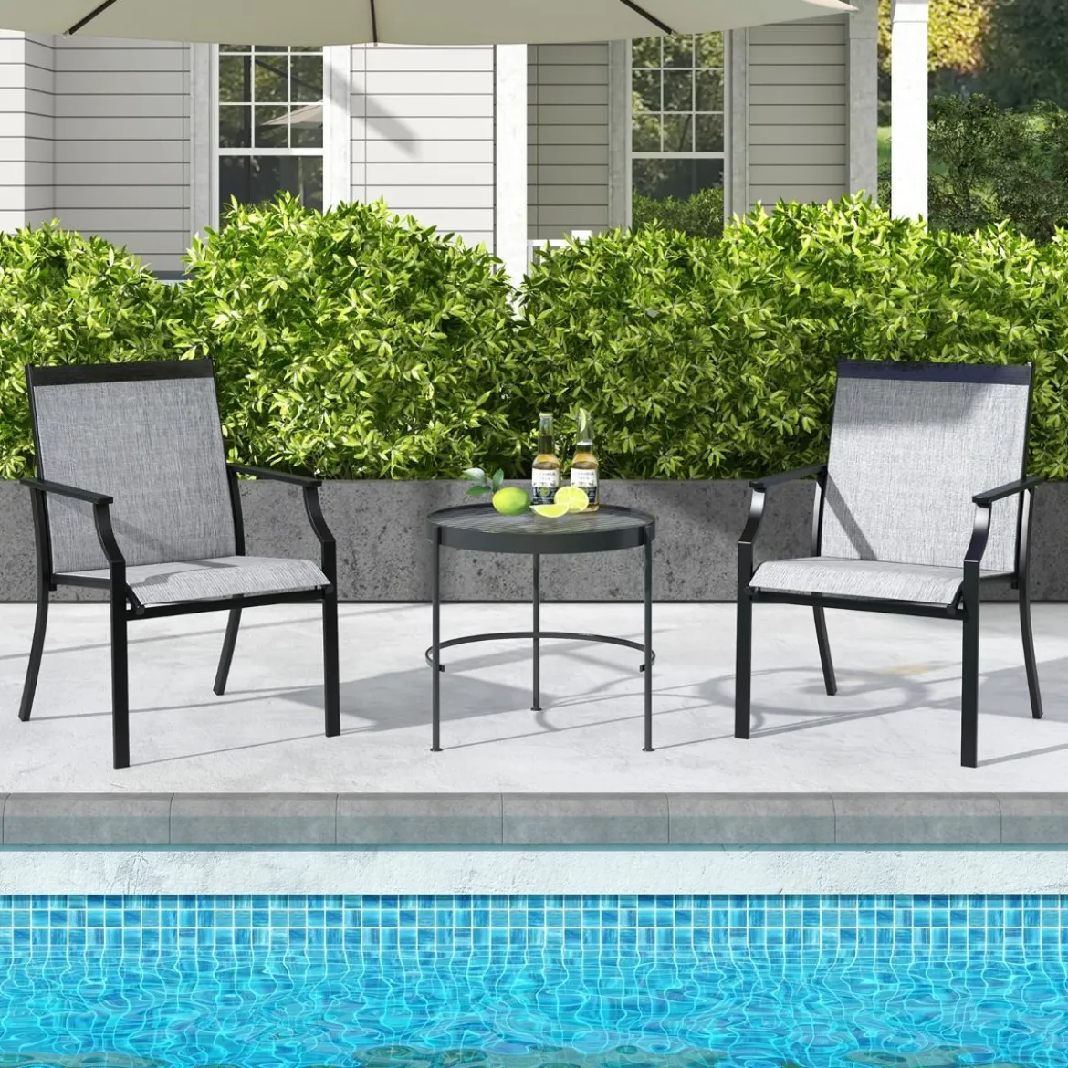 2er Set Gartenstühle mit Atmungsaktiver Sitzfläche & Metallrahmen bis 150 kg Belastbar