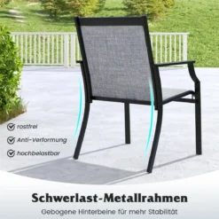 2er Set Gartenstühle mit Atmungsaktiver Sitzfläche & Metallrahmen bis 150 kg Belastbar